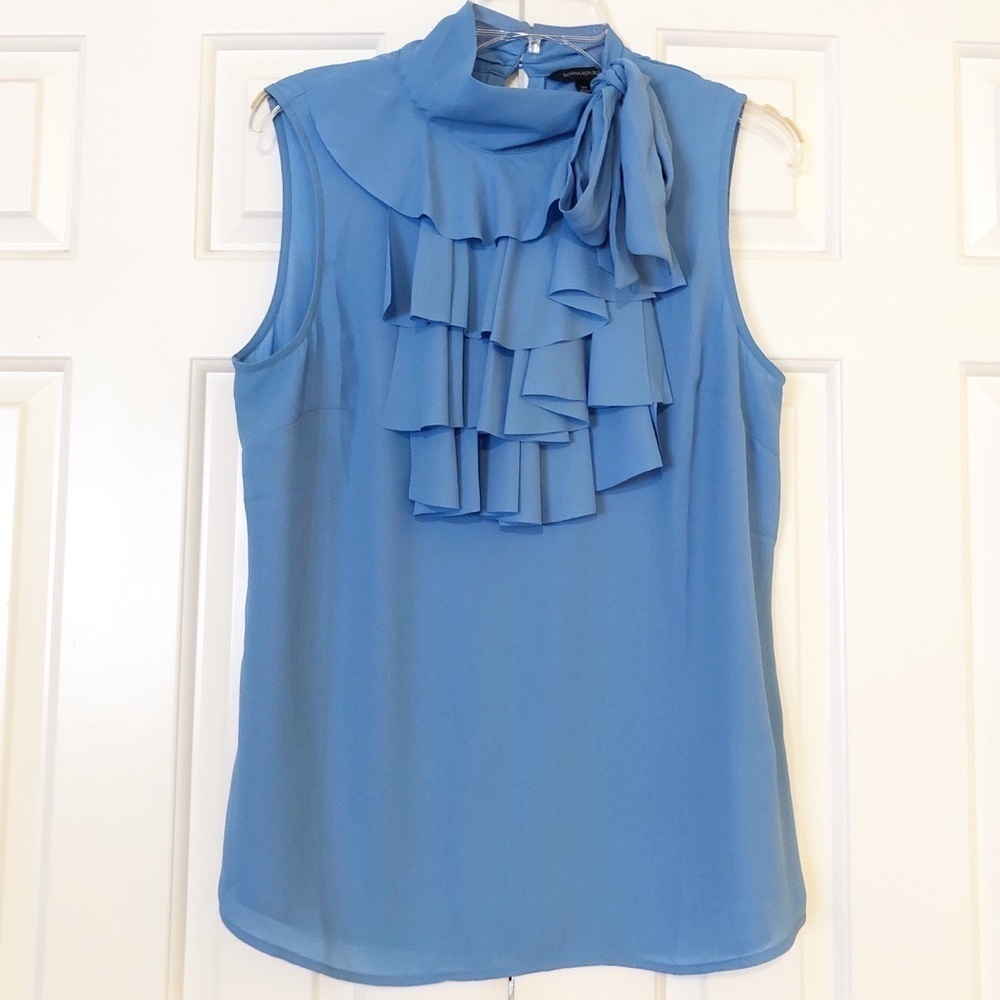Banana Republic blue ruffle neck sleeveless top. M